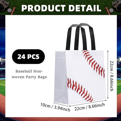 24 PCS Baseball Gift Bags Sports Party Favor with Handles Reusable Baseball Goodie Snack Favor Bag Non Woven Party Favor Bags for Sports Birthday Supplies in Kuwait
