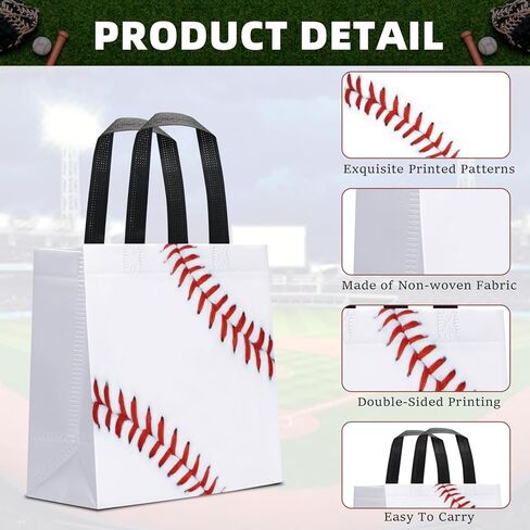 24 PCS Baseball Gift Bags Sports Party Favor with Handles Reusable Baseball Goodie Snack Favor Bag Non Woven Party Favor Bags for Sports Birthday Supplies in Kuwait