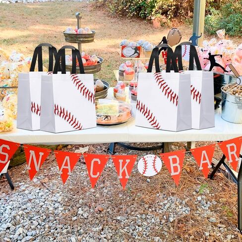 24 PCS Baseball Gift Bags Sports Party Favor with Handles Reusable Baseball Goodie Snack Favor Bag Non Woven Party Favor Bags for Sports Birthday Supplies in Kuwait