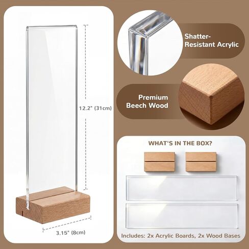 2-Pack Monitor Memo Board & Sticky Note Holder, Freestanding Acrylic Computer Desk Accessories with Wood Base, Zero Adhesive Screen Note Board for Office Organization Decor in Saudi Arabia