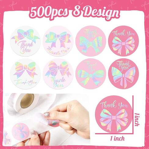 500Pcs Thank You Stickers 1 Inch Pink Stickers Self Adhesive Rolls Thank You for Supporting My Small Business Stickers Holographic Cute Bow Round Stickers Labels for Envelopes Gift Wrap Craft in Saudi Arabia