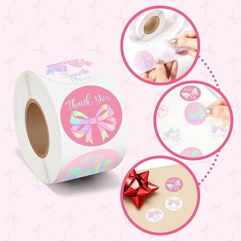 500Pcs Thank You Stickers 1 Inch Pink Stickers Self Adhesive Rolls Thank You for Supporting My Small Business Stickers Holographic Cute Bow Round Stickers Labels for Envelopes Gift Wrap Craft in Saudi Arabia