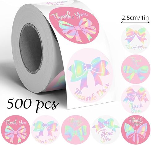 500Pcs Thank You Stickers 1 Inch Pink Stickers Self Adhesive Rolls Thank You for Supporting My Small Business Stickers Holographic Cute Bow Round Stickers Labels for Envelopes Gift Wrap Craft in Saudi Arabia