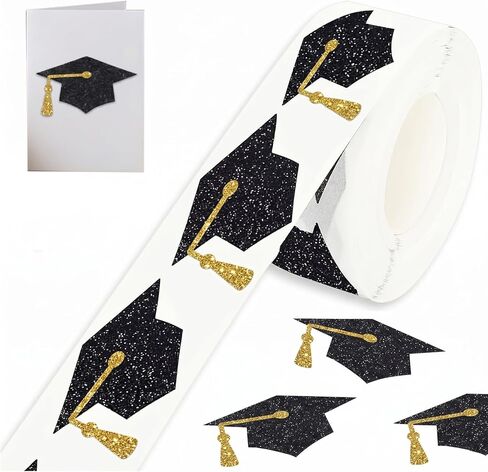 500pcs Graduation Cap Stickers, Black Silver Sparkly Envelope Graduation Hat Stickers, Self-Adhesive Grad Hat Shape for 2026 Graduate Party Decorations Gifts Accessories in Saudi Arabia