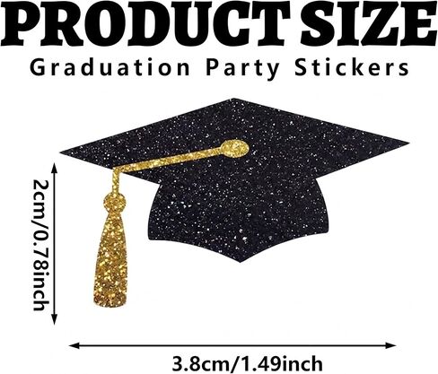 500pcs Graduation Cap Stickers, Black Silver Sparkly Envelope Graduation Hat Stickers, Self-Adhesive Grad Hat Shape for 2026 Graduate Party Decorations Gifts Accessories in Saudi Arabia