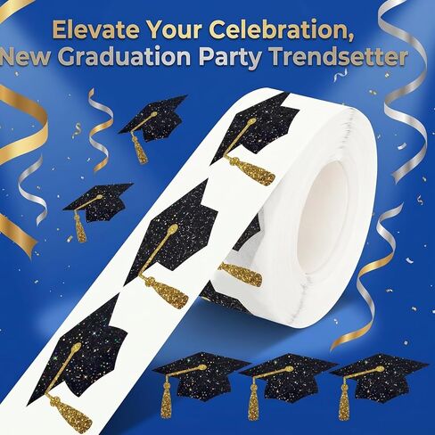 500pcs Graduation Cap Stickers, Black Silver Sparkly Envelope Graduation Hat Stickers, Self-Adhesive Grad Hat Shape for 2026 Graduate Party Decorations Gifts Accessories in Saudi Arabia