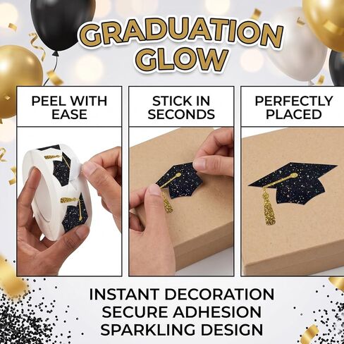 500pcs Graduation Cap Stickers, Black Silver Sparkly Envelope Graduation Hat Stickers, Self-Adhesive Grad Hat Shape for 2026 Graduate Party Decorations Gifts Accessories in Saudi Arabia