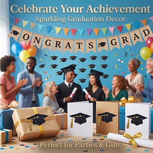 500pcs Graduation Cap Stickers, Black Silver Sparkly Envelope Graduation Hat Stickers, Self-Adhesive Grad Hat Shape for 2026 Graduate Party Decorations Gifts Accessories in Saudi Arabia