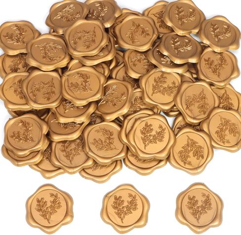 60 PCS Wax Seal Stickers, Self Adhesive Wax Stickers, Waxs Seals for Wedding Party Invitations, Envelope, Gift Wrap, Party(Eucalyptus Style, Gold) in Saudi Arabia