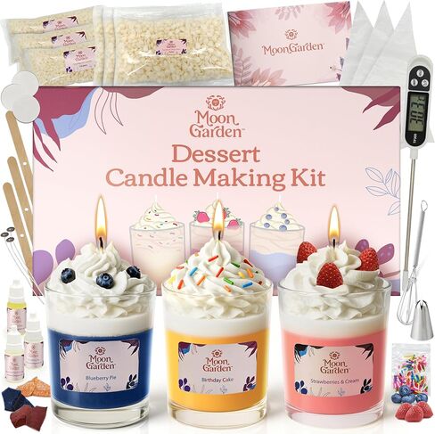Moon Garden Candle Making Kit, Dessert Theme DIY Candle Kit for Adults, Fragrence Oils, Soy Wax Whip Cream and Toppings, The Complete Craft Set - Gift for All Loved Ones in Saudi Arabia