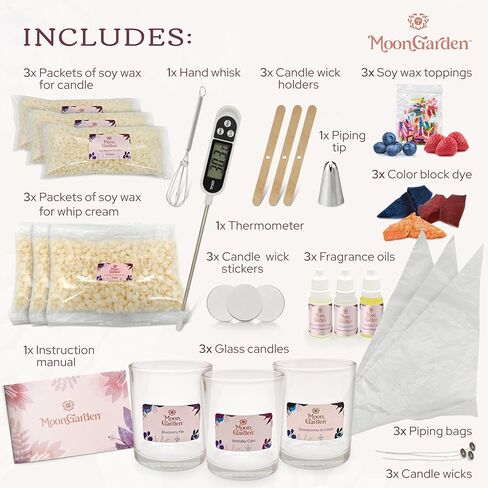 Moon Garden Candle Making Kit, Dessert Theme DIY Candle Kit for Adults, Fragrence Oils, Soy Wax Whip Cream and Toppings, The Complete Craft Set - Gift for All Loved Ones in Saudi Arabia