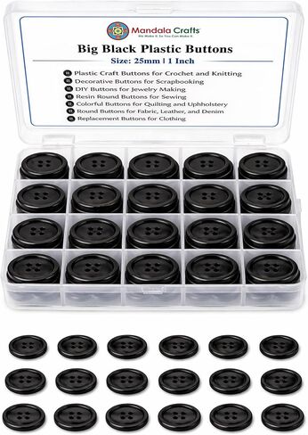 Mandala Crafts Large Dark Brown Buttons for Crafts - Dark Brown Plastic Buttons for Sewing Buttons Replacement - 50 Resin Buttons Assorted 1 Inch Round Buttons with 4 Holes in Saudi Arabia