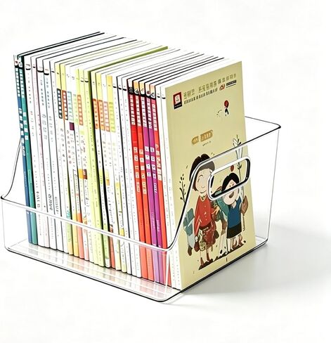 2Pcs Clear Book Storage Desk book Organizer Book Display Case, 14"L x 8.6"W Large Arylic Storage Containers with Handle For Books, Files, Toy Dolls, Food, Cosmetics, bathing article in Saudi Arabia
