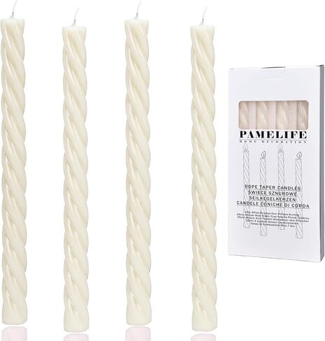 10 Inch Spiral Ivory Taper Candles, 4 Pack Unscented Dripless Long Burning Time Gloosy Fall Candlesticks for Dinner Party, Wedding Shower and Home Decoration (Ivory) in Saudi Arabia