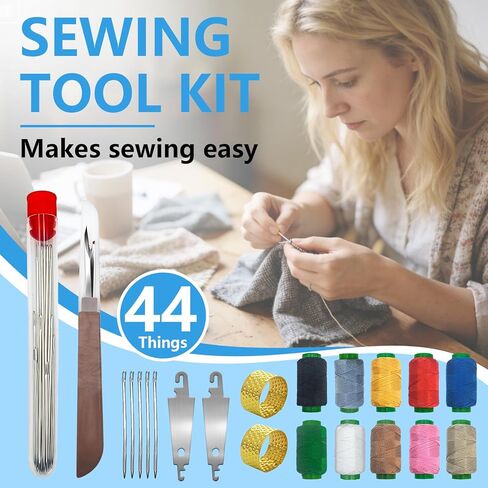 XUEGUNIANG 44Pcs Big Eye Steel Sewing Needles Kit,Stainless Steel Needles for Hand Sewing Kit,with Packaging Bag,Thread Ripper, Needle Threaders, Threads and Thimbles (44Pack) in Saudi Arabia