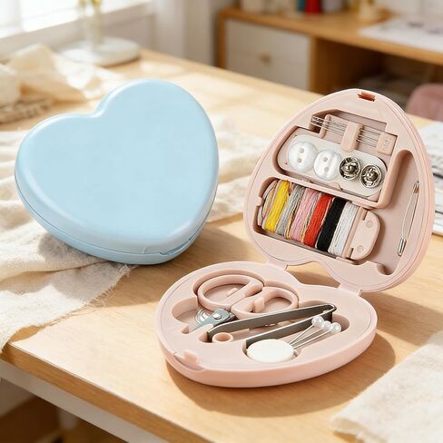 2 Pack Mini Travel Sewing Kit Portable Compact Sewing Set with Essential Tools for Home Office Travel Daily Mending Emergency Fixes Lightweight Storage Box Organizer Pink&Blue in Kuwait
