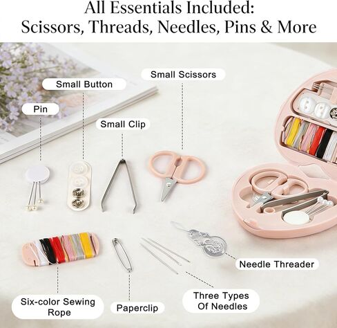 2 Pack Mini Travel Sewing Kit Portable Compact Sewing Set with Essential Tools for Home Office Travel Daily Mending Emergency Fixes Lightweight Storage Box Organizer Pink&Blue in Kuwait