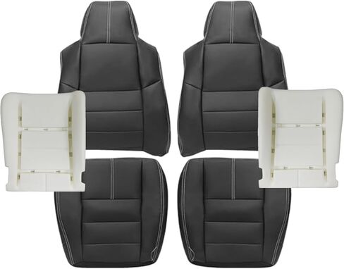 FZJDSD Black Driver & Passenger Bottom & Top Lean Back Microfiber Leather Replacement Seat Covers & Two Seat Foam Cushion Compatible with Ford F250 F350 F450 F550 Super Duty Lariat 2008 2009 2010 in Kuwait