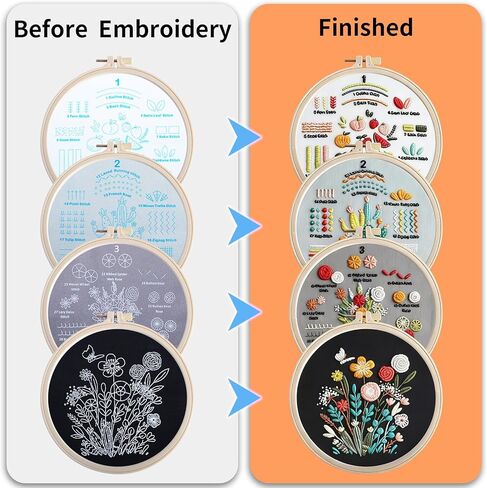 Embroidery Kit for Beginners 4 Sets Cross Stitch Kits, Learn to Embroider 31 Stitches with Hand Embroidery Kit, Needlepoint Kits for Adults Beginners with Stitch Videos in Kuwait
