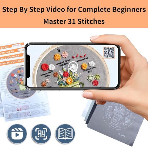 Embroidery Kit for Beginners 4 Sets Cross Stitch Kits, Learn to Embroider 31 Stitches with Hand Embroidery Kit, Needlepoint Kits for Adults Beginners with Stitch Videos in Kuwait