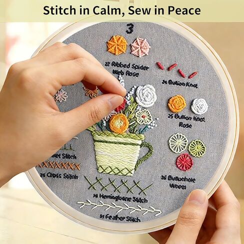 Embroidery Kit for Beginners 4 Sets Cross Stitch Kits, Learn to Embroider 31 Stitches with Hand Embroidery Kit, Needlepoint Kits for Adults Beginners with Stitch Videos in Kuwait