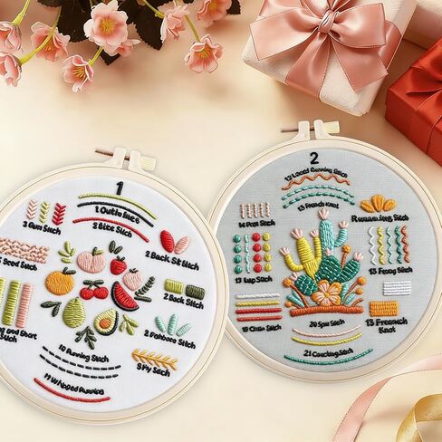 Embroidery Kit for Beginners 4 Sets Cross Stitch Kits, Learn to Embroider 31 Stitches with Hand Embroidery Kit, Needlepoint Kits for Adults Beginners with Stitch Videos in Kuwait
