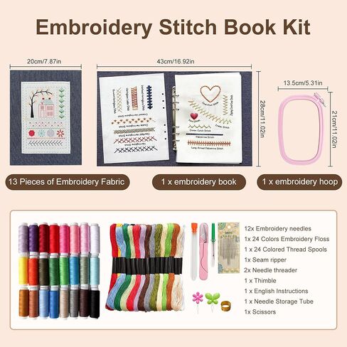 Jongdari Embroidery Stitch Book Kit, All in One Hand Embroidery Stitch Sewing Kit with Patterns for Beginners & DIY Craft Lovers in Saudi Arabia