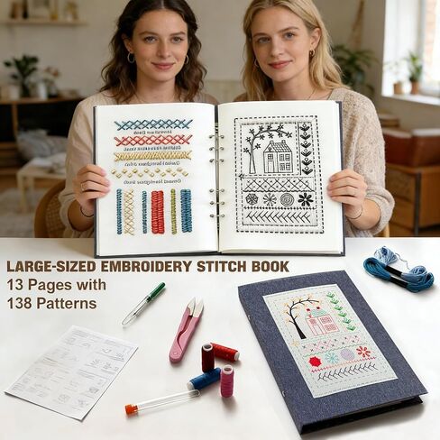 Jongdari Embroidery Stitch Book Kit, All in One Hand Embroidery Stitch Sewing Kit with Patterns for Beginners & DIY Craft Lovers in Saudi Arabia