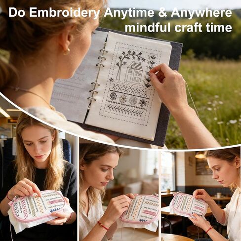 Jongdari Embroidery Stitch Book Kit, All in One Hand Embroidery Stitch Sewing Kit with Patterns for Beginners & DIY Craft Lovers in Saudi Arabia
