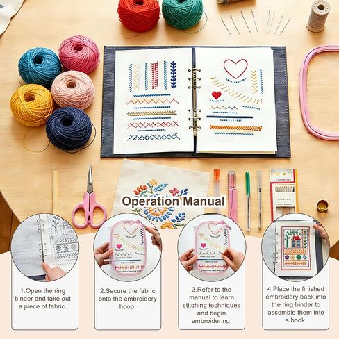 Jongdari Embroidery Stitch Book Kit, All in One Hand Embroidery Stitch Sewing Kit with Patterns for Beginners & DIY Craft Lovers in Saudi Arabia