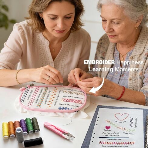 Jongdari Embroidery Stitch Book Kit, All in One Hand Embroidery Stitch Sewing Kit with Patterns for Beginners & DIY Craft Lovers in Saudi Arabia