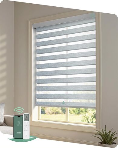 Yoolax Motorized Zebra Blinds, Remote Zebra Shades for Indoor Windows, Motorized Shades with Remote Light Control Horizontal Window Blinds Custom Size(60% Shading Sheer White) in Saudi Arabia