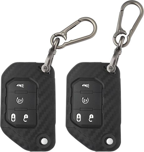 TOMALL 2 حزمة لجيب مفتاح فوب غطاء مع سلسلة المفاتيح، 4 أزرار سيليكون المطاط مفتاح فوب حالة متوافقة مع جيب رانجلر JL JLU روبيكون المصارع JT الصحراء JLU غطاء مفتاح السيارة in Kuwait