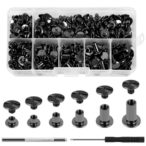 110 Sets Chicago Screws Kit- M5x4,5,6,8,10,12mm Assorted Leather Screw Rivets Phillip Head Book Binding Screws Spike and Studs for DIY Repair Leather Craft Belt Bag Shoes Purse Bookbinding in Kuwait