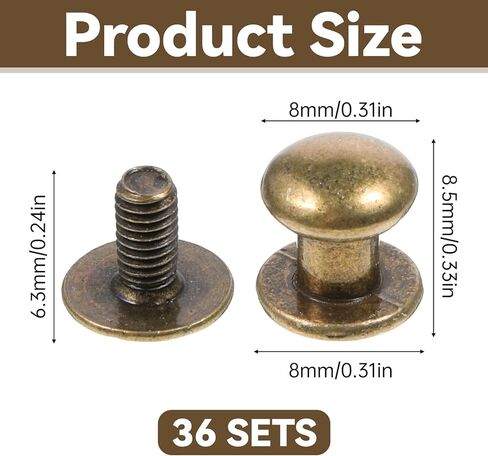 Chicago Screw, 36 Sets 8mm Round Phillips Head Leather Rivets Belt Button Studs for Leather Crafts, Bags, Clothing, Shoes and Book Binding Repair Decoration in Kuwait