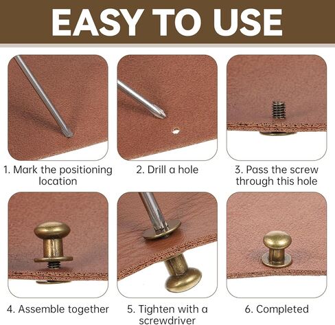 Chicago Screw, 36 Sets 8mm Round Phillips Head Leather Rivets Belt Button Studs for Leather Crafts, Bags, Clothing, Shoes and Book Binding Repair Decoration in Kuwait
