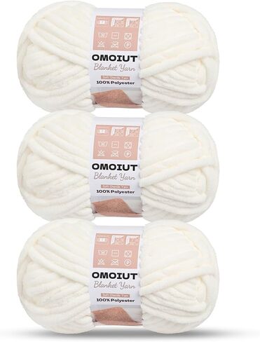 3 Pack of White Chunky Chenille Yarn for Crocheting, Soft Baby Blanket Yarn, Chunky Knit Blanket Crochet Yarn, #7 Super Bulky, 10.6oz/164 yds Fluffy Velvet Amigurumi Yarn in Saudi Arabia