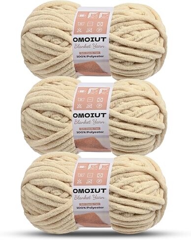 3 Pack of White Chunky Chenille Yarn for Crocheting, Soft Baby Blanket Yarn, Chunky Knit Blanket Crochet Yarn, #7 Super Bulky, 10.6oz/164 yds Fluffy Velvet Amigurumi Yarn in Saudi Arabia