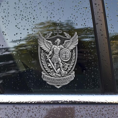 Saint Michael Archangel Car Emblem 3 Inch – Metal 3D Shield Badge, “Protect Us" Religious Car Sticker, Catholic Guardian Angel Auto Emblem in Saudi Arabia