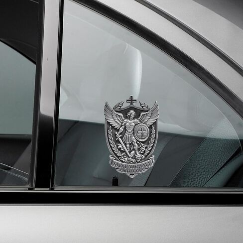 Saint Michael Archangel Car Emblem 3 Inch – Metal 3D Shield Badge, “Protect Us" Religious Car Sticker, Catholic Guardian Angel Auto Emblem in Saudi Arabia
