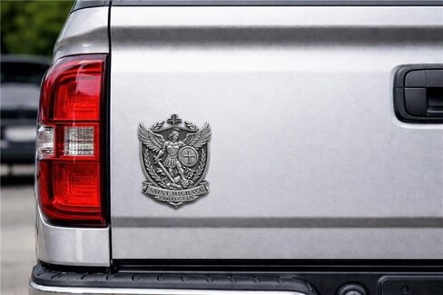 Saint Michael Archangel Car Emblem 3 Inch – Metal 3D Shield Badge, “Protect Us" Religious Car Sticker, Catholic Guardian Angel Auto Emblem in Saudi Arabia