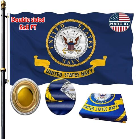 VOLTA 4x6 ft Navy Emblem Double Sided Heavy Duty Outdoor Flag, 3-Ply Weather Resistant Polyester w/Canvas Header/Brass Grommets (Authentic Mirror Design) in Saudi Arabia