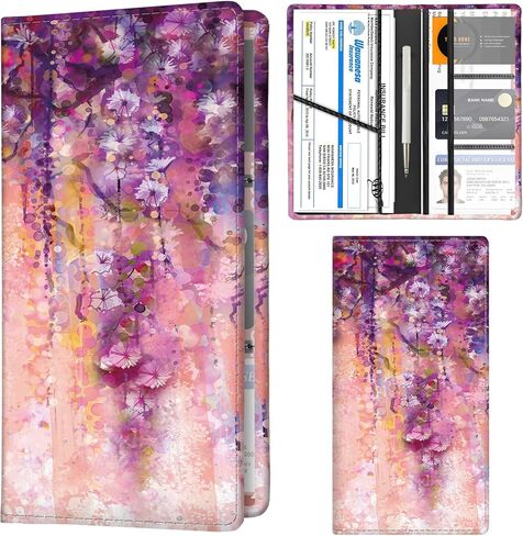 Car Registration and Insurance Holder with Magnetic Shut, Cute Vehicle Glove Box Car Organizer, Premium Interior Car Accessories for Women Men Blue Green Flower Leaf in Saudi Arabia