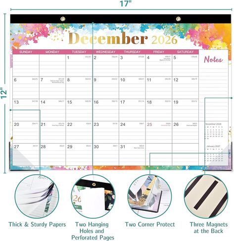 2026 Magnetic Calendar for Refrigerator - 2026 Magnetic/Desk Calendar from January 2026 to December 2026, 12''x17'' Magnetic Calendars, Desk Calendar with Corner Protectors in Saudi Arabia