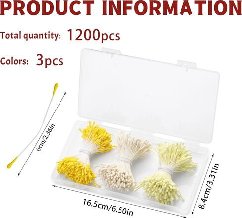 1200 Pcs Flower Stamens, 2mm Stamens for Flower Making, Double Heads Artificial Flowers Stamen, Artificial Flower Stamen for Crafts, Handmade Artificial Pistil for Flower Making Supplies Crafts in Saudi Arabia