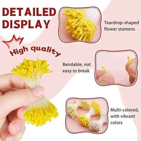 1200 Pcs Flower Stamens, 2mm Stamens for Flower Making, Double Heads Artificial Flowers Stamen, Artificial Flower Stamen for Crafts, Handmade Artificial Pistil for Flower Making Supplies Crafts in Saudi Arabia