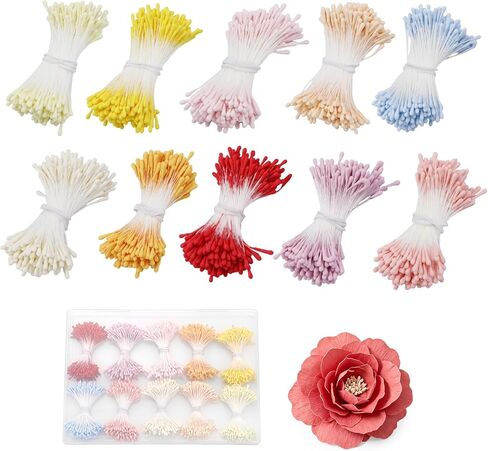1200 Pcs Flower Stamens, 2mm Stamens for Flower Making, Double Heads Artificial Flowers Stamen, Artificial Flower Stamen for Crafts, Handmade Artificial Pistil for Flower Making Supplies Crafts in Saudi Arabia