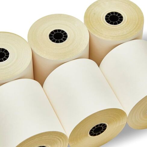 (46 Rolls + 6 Ribbons) 2 Ply Carbonless Rolls 3" X 95 Feet White/Yellow Receipt Paper POS Cash Register White/Canary With 6 Pcs of ERC 30/34/38 Ribbons in Saudi Arabia