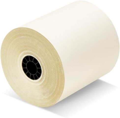 (46 Rolls + 6 Ribbons) 2 Ply Carbonless Rolls 3" X 95 Feet White/Yellow Receipt Paper POS Cash Register White/Canary With 6 Pcs of ERC 30/34/38 Ribbons in Saudi Arabia