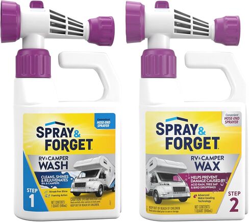 Spray & Forget RV & Camper Wash and Wax Combo, Includes RV & Camper Wash (1 Quart) and RV & Camper Wax (1 Quart) with Convenient, Ready-to-Use Hose End Adapters in Saudi Arabia